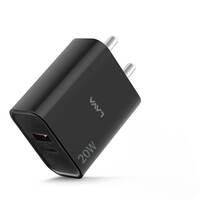 Elements by Lava - CH20 Charger, 20W Fast Charger, Dual Port Output- Type C PD and Type A USB, 3A Maximum Charging Current, BIS Certified, Premium Design and Strong Polycarbonate Body- Black