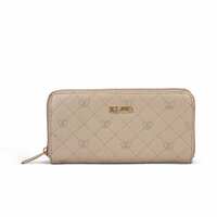 KLEIO Quilted PU Leather Wallet for Women with Zip Closure (Beige)