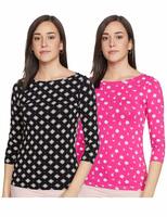 Amazon Brand - Myx Women's Printed Cotton Slim Fit T-Shirt (Pack of 2)