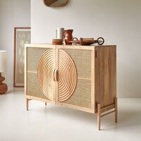 SMAART CRAAFTS Osho Rattan 2 Door Cabinet - Pure Mango Wood, Natural Matt Finish 