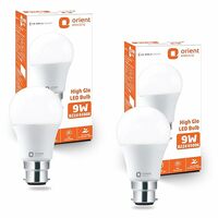 Orient Electric 9W High Glow LED bulb,180-degree wide beam angle,6500K, Cool White, B22d base,Pack of 2