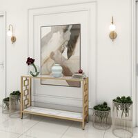 RIZIK STORE™ Iron Metal with Engineered Wooden top Console Table (White Gold)