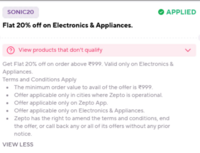 Zepto- Flat 20% off on Electronics & Appliances on orders above ₹999 {Account Specific}