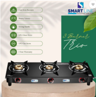SMART LINE 3 Burner Trio, LPG Stove, Black Color, ISI Marked, 1 Year Warranty Iron Manual Gas Stove (3 Burners)