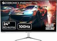 ZEBRONICS A24FHD LED Monitor, 24 inch (60.96cm), 250 nits, 100Hz, Slim Design, FHD, 1080p, Wall Mountable, HDMI, VGA, Ultra Slim Bezel, Metal stand, Built-in Speakers