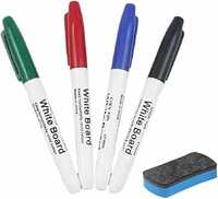 AccuPrints Whiteboard Markers | Set Of 4 Markers And 1 Duster | 4 Assorted Ink Colours | Bold Point Marker Pens With Easily Refillable And Erasable Ink | Writes