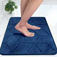 Status Contract Memory Foam Bath Mat Rug, Ultra Soft and Non-Slip Bathroom Rugs, Water Absorbent and Machine Washable Bath Rug for Bathroom, Shower, and Tub, 16" x 24" (Blue), Rectangular