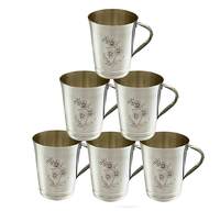 KC Stainless Steel Tea/Coffee Cup Set, 150 ML, Pack of 6, Laser Finished,Pari Shape