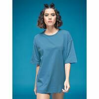 Smartees Women's Oversize Fit Printed T-shirt | Solid Airforce | L