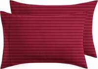BSB HOME® 220 TC Premium Glace Cotton Solid Striped Pillow Covers | Super Soft and Breathable Envelope Closure| Set of 2 Pieces Pillow Covers King Size (Maroon, 20 x 30 Inches)