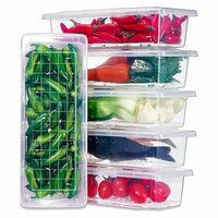 Rellon industries Set of 6 Fridge Storage Boxes Pack of Food Storage Container, Fridge Organizer Kitchen, Removable Drain Plate,Storage Containers for Fruits, Fish, Vegetables,Meat (6)