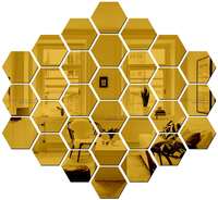 Bikri Kendra Glass Hexagon 30 Golden Mirror Stickers for Wall Decor - Acrylic Hexagonal Stickers for Hall, Bed Room, Kitchen