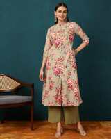 GULMOHAR JAIPUR Floral Print V-Neck Straight Kurta