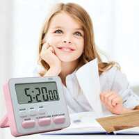 Wolpin Digital Kitchen Timer & Stopwatch, Countdown Large Digits, Loud Alarm, Magnetic Stand Round Cooking | Baking | Kids Study Teacher Shower Bathroom Oven Round Stand Hanging Hole, Pink & White