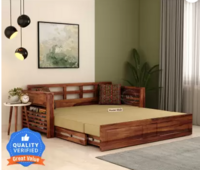 Wooden Street Calder Sheesham Wood Sofa Cum Bed (Honey Beach Cream)