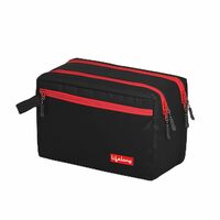 Lifelong Polyester Toiletry Bag for Men & Women Makeup Pouch | Travel Essentials Organizer | Travel Pouch for Men | Travel Kit for Toiletries | Wash Bag 24Cm (Red/Black)