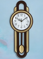 Attractionz Gold-Toned & White Textured Contemporary Analogue Round Pendulum Wall Clock