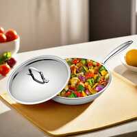 USHA SHRIRAM Triply Frying Pan (1.5 LTR) | Diameter - 22 cm | 2.5 mm Thickness | with Lid | Stove and Induction Cookware |Cooking Pan Omelette Pan Fish Fry Pan | Long Riveted Handle | Dishwasher Saf