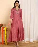 BIKASAAB Women Yoke Embroidered Flared Kurta