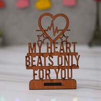 eCraftIndia Brown Wooden My Heart Beats Only for You Decorative Showpiece | Anniversary, Valentine Gift for Girlfriend Boyfriend Husband Wife | Valentine Day Gifts | Valentine Day Decoration Items