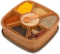 Plastic Square 7 Sections Multipurpose Masala Rangoli Dabba Box Set, Spice Box Set - Brown (Masala Box - 7 in 1)