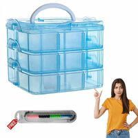 18 Grid Square Storage Box | 3 Layer | Free 1 Cable Spiral | With Removal Dividers | Detachable | For Jewelry, Craft Beads, Buttons Organizer | Plastic | Blue | 16 x 11 x 14 cm