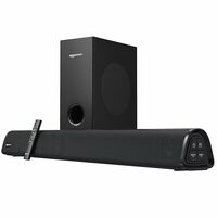 amazon basics C80SW Soundbar with Wired Subwoofer, 80W RMS, 2.1 Channel, Remote Control, BT v5.3, HDMI (ARC), Optical, Aux, USB, Compatible with TVs, Smart Phones, Tablets, PCs (Black)