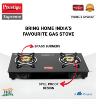 Prestige Black Superme 2B Toughned Glass 2 Burners Top Gas Stove