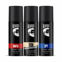 Beardo Deodorant Perfume Body Spray Set For Men (120ml x 3) | Spy Deo Aromatic Fresh Scent | Mafia Oriental Woody Notes | Don Most Wanted Citrus Musk Fragrance 