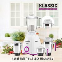 Klassic 750 watts 4 Jar Mixer Grinder with 304 SS Blades, Large Size SS Jars, Break Resistant Polycarbonate