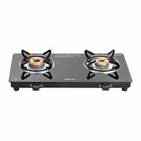 Bajaj UCX 2 Burner Slim Glass Top Gas Stove, Slim Frame Glass Cooktop, 2-Brass Burners