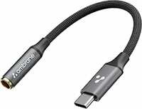 Ambrane Type C to 3.5mm Audio Jack Converter with DAC Headphone Adapter, Connector Cable for iPhone 16/15 Series, Samsung, OnePlus, Google Pixel, Laptops, Other Devices (AOTG-CX3, Black)