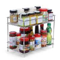 Big Size Stainless Steel 2 Layer Countertop Spice Rack | Modular Storage Organizer | Multipurpose Shelf, Silver, Step Shelf

