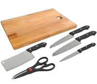 ABTER 6-Piece Stainless Steel Knife Set with Scissors & Wooden Chopping Board Wood for Kitchen Vegetables, Fruits & Cheese,Complete Kitchen Accessories Knife Collection

