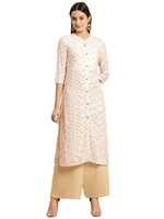 rangita Off White Rayon Calf Length Printed Straight Kurti for Women
