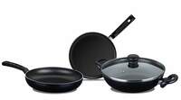 Nirlep by Bajaj Electricals Sakhi Induction-Base Non-Stick Cookware Set with Lid (3-Piece, Black), Aluminium
