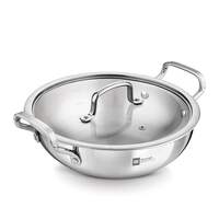 BERGNER BE Essentials Triply Stainless Steel 18cm / 1.4 L Kadai with Flat Glass Lid