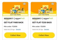 Amazon Fresh : Get Flat 250/400 Cashback on Min Purchase Rs 2099/2899