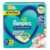 Pampers All Round Protection Pant Style Baby Diapers, Newborn/X-Small (NB/XS), 17 Count, Anti Rash Blanket, Lotion with Aloe Vera, Upto 5 Kg Diapers