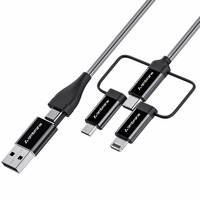 Ambrane 6-in-1 60W Fast Charging Cable with Micro, Type C & iPhone Support, Compatible with all devices, PD Technology, Data Transmission, Unbreakable Braided, Tangle Free 1.5m(Hexa15, Black)