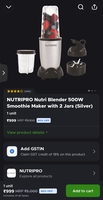 BLINKIT - NUTRIPRO Nutri Blender 500W Smoothie Maker with 2 Jars (Silver)
