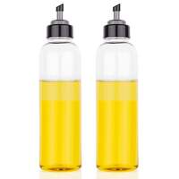 Stewit 1000ML Plastic Oil Dispenser Combo Pack for Olive Oil, Vinegar, Liquid Beverages for Kitchen with Airtight Dispenser Lid (Pack of 2), Transparent, Medium (ST-OD-POF2)