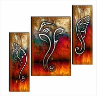 SAF paintings 6MM Ganesha Set of 3 Panel Digital Reprint 12 Inch X 18 Inch Painting SANFJM1004