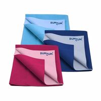 Bumtum Baby Dry Sheet Waterproof Soft Fleece Baby Bed Protector | Anti - Bacterial & Odour Free | Extra Absorbant, Reuseable & Washable (Aqua Blue + Royal Blue + Hot Pink Combo, Small Size, Pack of 3)