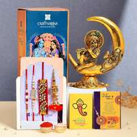 Collectible India Rakhi for Brother with Gift Combo Rakshabandhan Gift - Rakhi for Brother - Baby Krishna Idols Statue, Greeting Card Home Decoration Items (M1- Family Combo)