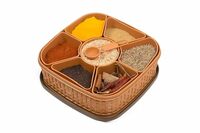 Plastic Square 7 Sections Multipurpose Masala Rangoli Dabba Box Set, Spice Box Set - Brown (Masala Box - 7 in 1)