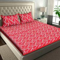 RajasthaniKart® Pure 100% Cotton Double Bed Sheet with 2 Pillow Covers (Bedsheet for Double Bed Cotton, Red,5286)