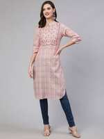 Jaipur Kurti Pink Embroidered Straight Kurta