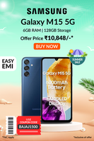 Bajaj Finserv Summer Sale - Samsung Galaxy M15 5G (Blue Topaz,6GB RAM,128GB Storage)