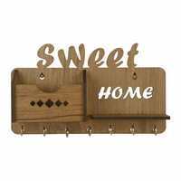 Sehaz Artworks Wooden Key Holder for Home Wall Stylish | Key Stand | Mobile Holder for Wall | Key Hanger | Key Chain Holders for Wall (7 Hooks, MDF Beige)